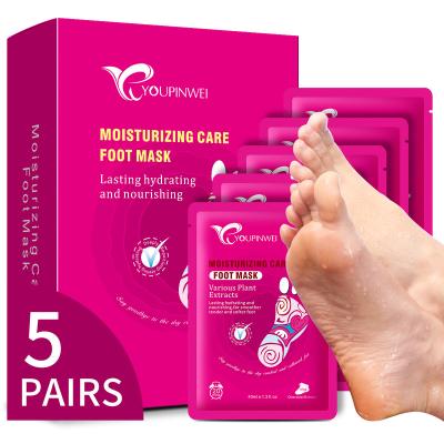 China YOUPINWEI 5 Natural Organic Moisturzing Pairs Moisturizing Foot Mask Premium Foot Care Product Treatment For Cracked Heels And Dry Feet Deep Repair Adults for sale