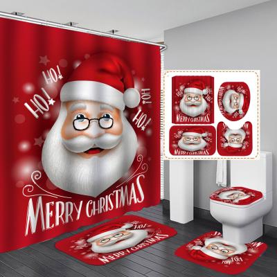 China New Design Custom Sustainable Christmas 3d Printed Waterproof Shower Curtains 4pcs Curtain Set For Bathroom for sale