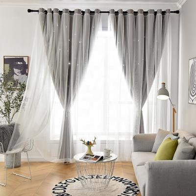 China Hot Blackout INS Double Layer Star Cut Beautiful 5 Colors Curtains Decor Stars Blackout Curtains For Girls Bedroom for sale