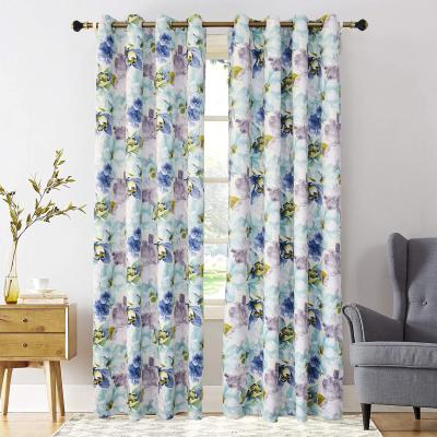 China Blackout Window Curtain Flower Pattern Yellow Blue Green Floral Colors Printed Grommet Curtain for sale