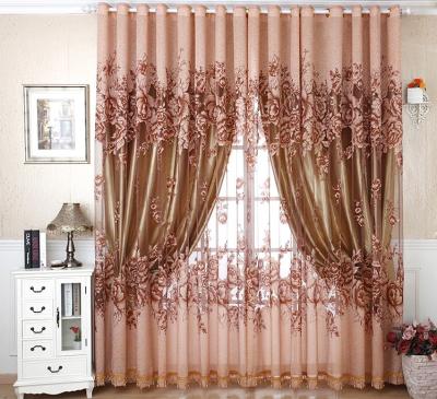 China Cheap American Blackout Style Jacquard Curtains Peony Dangle Semi Shading Living Room Balcony Window Drapes for sale