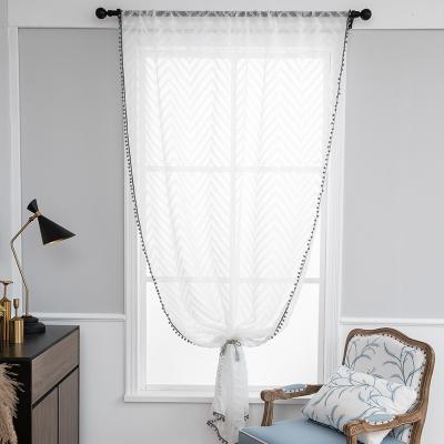 China Blackout Style Modern Minimalist White Wave Sheer Curtain With Kitchen Rod Pocket Tassel Voile Curtain Drapes for sale