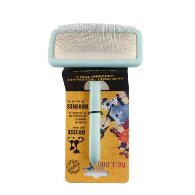 China Sustainable fashionable blue dog brush with wooden handle on stock for sale