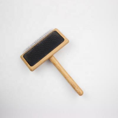 China Sustainable Hot Sale Dog Slicker Brush With Bamboo Handle For Dog Grooming Tool for sale