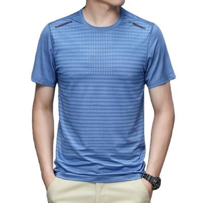 China Hot Sale QUICK DRY Casual Mens Moisture Wicking Gym Clothes Mens Round Neck Striped Short Sleeve T-Shirts for sale