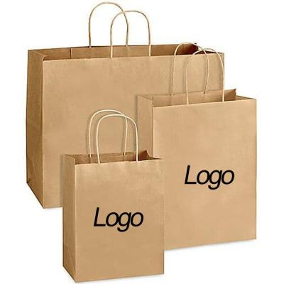 China Bio-degradable Custom printed your own logo food takeaway packaging gift brown kraft paper bags with twisted handle for sale