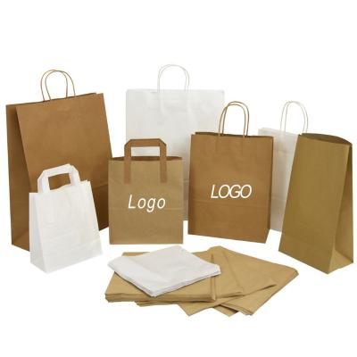 China Bio-degradable Custom logo 100% Recyclable take away cloth shopping gift kraft paper grocery bag cheap brown paper bags with handles for sale