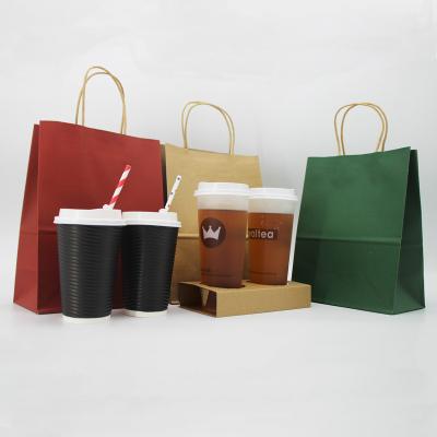 China Bio-degradable Manufacturers flexo printing customize brown kraft paper food packing bag with handle for sale