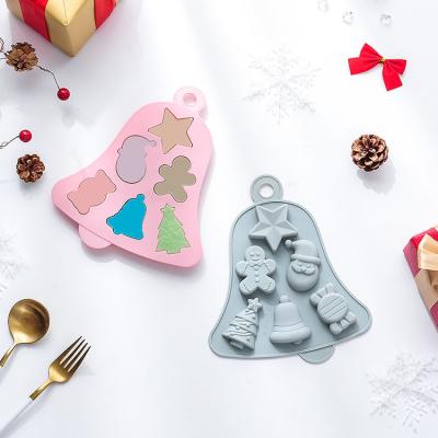 China Sustainable 6 cavity Christmas-Themed Epoxy Mold Bell-Shaped Silicone Baking Tray Mold for DIY Cake Tools for sale