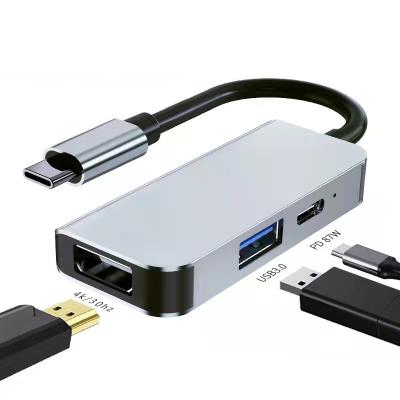 China Aluminum alloy+ABS USB C 3 in 1 USB3.0 hub adapter to DP 87W 4K HDMI-compatible for PC computer laptop desktop plug and play for sale