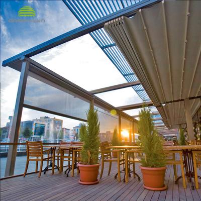 China Waterproof Residential Buildings Patio /Retractable PVC Pergola Roof Pergola With Retractable Awning Tent Pergola Roof Cover for sale