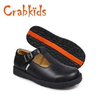 China Wholesale Custom Fashion Crabkids Leather Comfortable Unique Leather Student School Black Shoes For Kids for sale