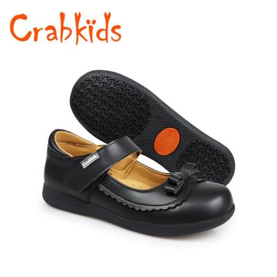 China Crabkids Factory Genuine Leather Girls Flats OEM/ODM Crabkids Student Girls Kids Black School Leather Shoes For Children for sale