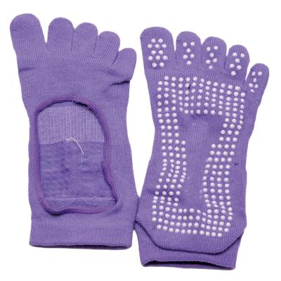 China Non-Toxic Anti-Slip Cotton Knitted White Dot 5 Toe Yoga Socks for sale