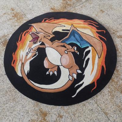 China Charizard Non-slip Fire-breathing Custom Hand Tufted Rug Wholesale Dragon Anime Pattern Round Rugs for sale