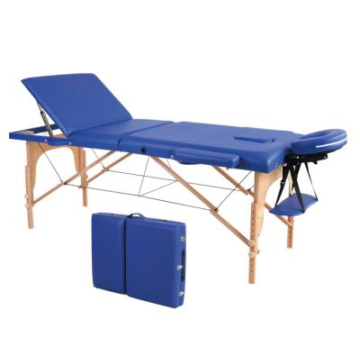 China Modern Portable Wooden Table 3 Section Folding Bed Sponge Filling Folding Massage Bed for sale