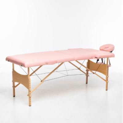 China Modern Portable Wooden Table 2 Section Folding Bed Sponge Filling Folding Massage Bed for sale