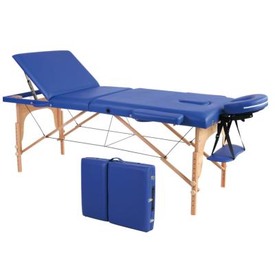 China Modern Portable Wooden Table 3 Section Folding Bed Sponge Filling Folding Massage Bed for sale