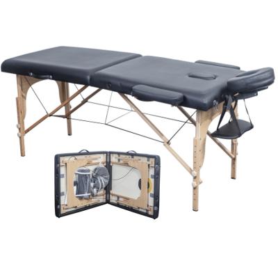 China Modern Portable Wooden Table 2 Section Folding Bed Sponge Filling Folding Massage Bed for sale