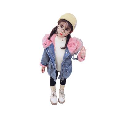 China Sustainable Wholesale Kids Faux Fur Hoodie Fleece Jacket Winter Little Girls Long Sleeve Jacket Customized Girls Denim Jacket for sale