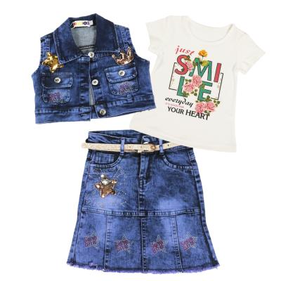 China Smart Casual Stylish Children's Set Sequin Embroidered Clothing Set Baby Hot Beads 3 Pieces for sale