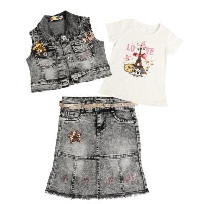 China Casual Stylish Fashion Sequin Embroidered Five Star 3 Piece Jeans Cotton 3 Years Old Baby Clothes Set Newborn for sale