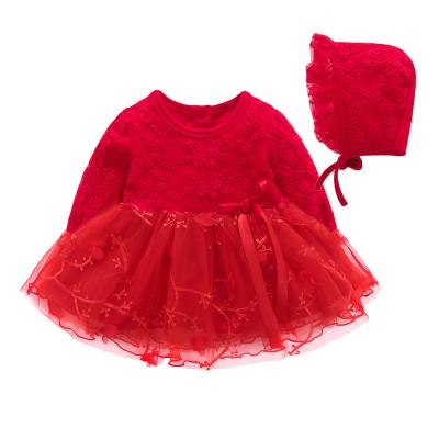 China Breathable Red Puffy Red Lace Skirt Tutu Baby Long Princess Dress For Newborn for sale