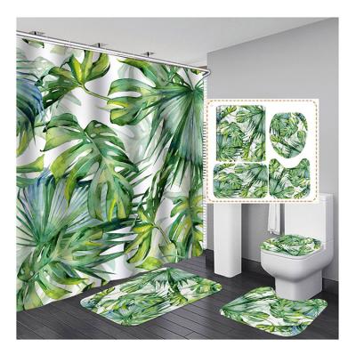 China Sustainable Custom 3D Printing Waterproof Bathroom Shower Curtain Hangs Plastic Sets With Matching Cover Set for sale