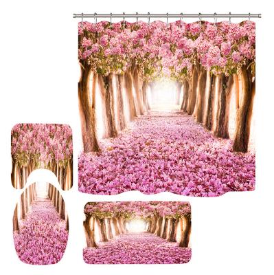 China Sustainable Custom 3D Printing Waterproof Shower Curtain Set With Matching Cover Set For Bathroom for sale