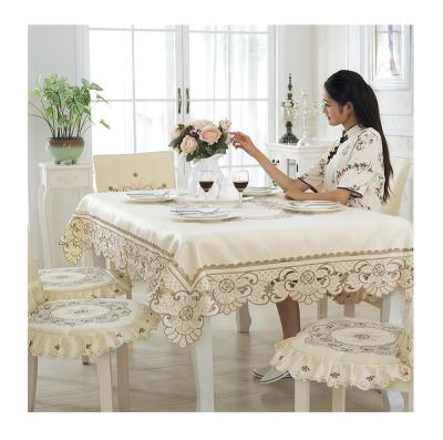 China Hotel waterproof fancy rectangular floral wedding party round restaurant embroidery lace tablecloth for sale