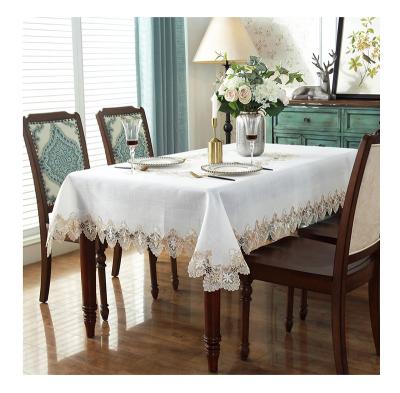 China Lace Table Runner Wedding Party Waterproof Wholesale Fancy Embroidered Rectangular White Linen Tablecloths for sale