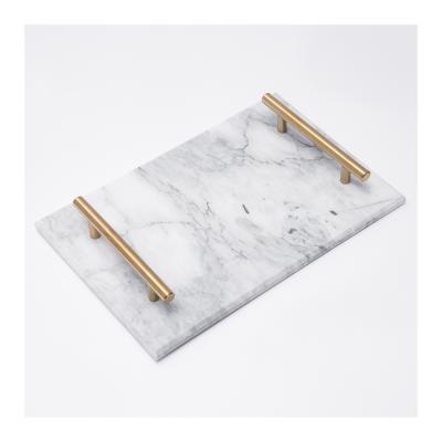 China Luxury White Marble And Metal Handle Cheese Board Serving Tray For Kitchen for sale