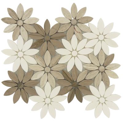 China Modern Mix Color Flower Marble Mosaic Black Wall Flooring Border Mixed White Countertop Waterjet Backsplash Flooring for sale