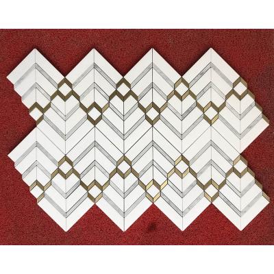 China New Design Modern Marble Mosaic Waterjet Inlay Brass Wall Tile for sale