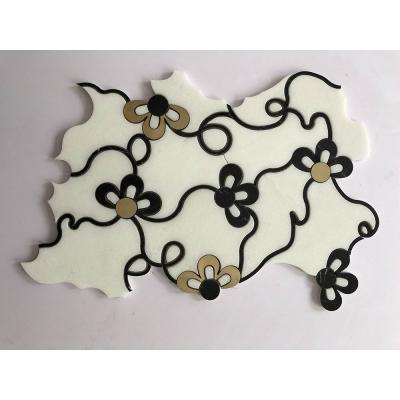 China Modern White and Gold Black Marble Metal Thassos Wall and Brass Waterjet Tile for sale