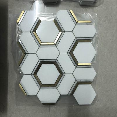 China Modern Marble Brass Hexagon Polished Honeycomb Mosaic Tile For Wall And Floor for sale