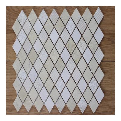 China Modern Spanished Crema Marfil Diamond Rhombus Mosaic Tile Meshed on 12x12 tiles for kitchen for sale