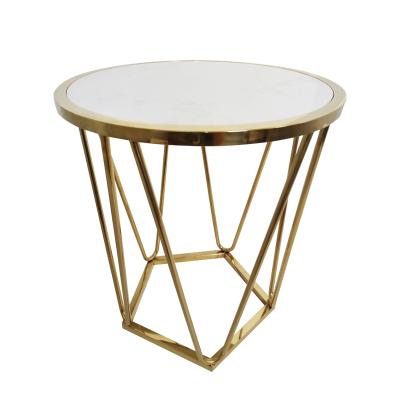 China Gold finish coffee table or modern end table with faux or mirrored marble top for sale