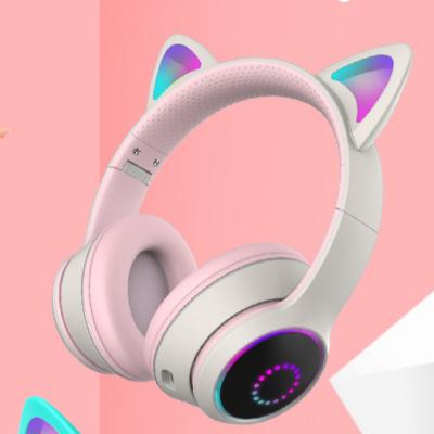 China High Fidelity Noise RGB LED Light Wireless Earphone Cat Ears Stereo Headband Earphone Foldable With Mic For Kids Adults AKZ-K26 for sale