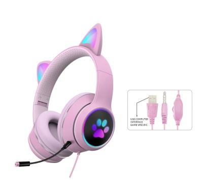 China Volume Adjustable Headphone Wired Cable Cat Ear Headset Usb Wired Headphone Gaming Earphone for sale