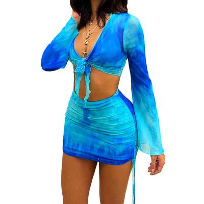 China New Design Long Sleeve Anti-UV 3 Piece Beachwear Cover Up Fitness Swimwear Bikini Tie Dye Swimsuit Swim Dress for sale