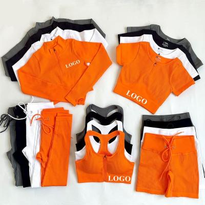 China Active Yoga Wear Set 2022 New 5pcs Gym Set Sportswear Workout Women Clothing Breathable Seamless Ribbed Fitness Clothing for sale