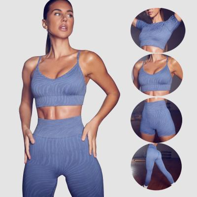 China Pasuxi Seamless New Women Fitness Clothing Breathable Sportswear Wholesale Gym 4 Pieces Set Nude Print Women Yoga Set for sale