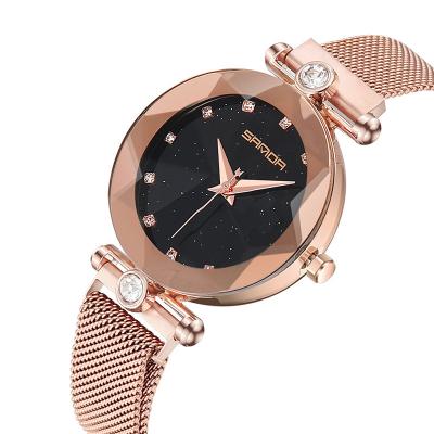 China Stainless Steel Relogio de SANDA Starry Sky Rhinestone Dial Wristwatches Milan Mesh Belt Magnet Clasp Women Quartz Waterproof Female Watch for sale