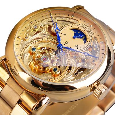 China Fashion Men's Day/Date 2021 Moon Phase Casual Hollow Belt Steel Mechanical Watch Automatic Mechanical Watch for sale