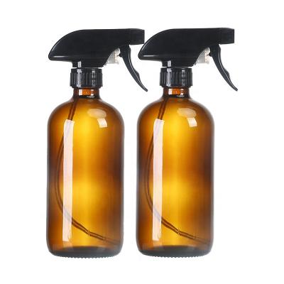 China Hot Selling Personal Care 8oz 16oz 1L Boston Glass Amber Bottle With Trigger Spray Cap For Cosmetic Essential Oil for sale