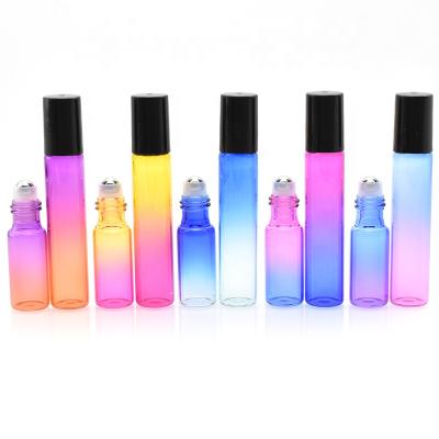 China Hot Selling Personal Care Gradient Color 5ml 10ml Mini Perfume Slim Glass Roll On Bottle Air Freshener Roller Bottle for sale