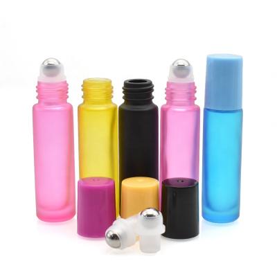 China Personal Care Perfume Bottle Mini 10ml Portable Empty Glass Matte Essential Oil Frosted Glass Roll On Bottle for sale