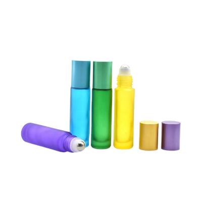 China Personal care frosted 10ml empty colorful roll on bottle aromatherapy roll on glass bottle for cosmetic for sale