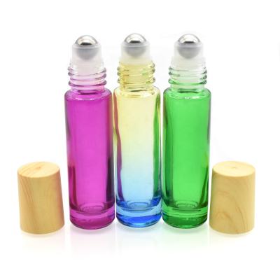 China Personal Care Gradient Glass Roll On Bottle 10ml With Metal Trackball For Cosmetic Perfume In Stock for sale